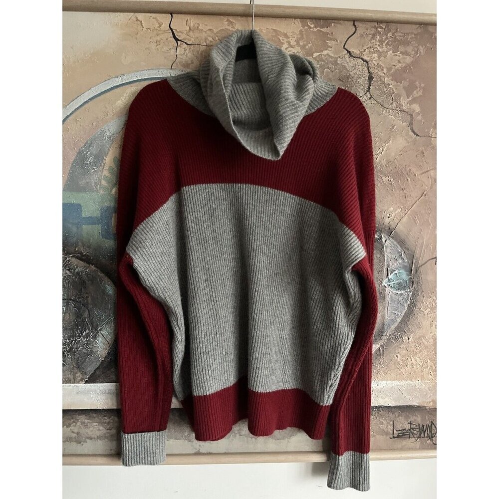 J.Crew 100 % Cashmere Sweater Red And Gray Turtleneck Size L